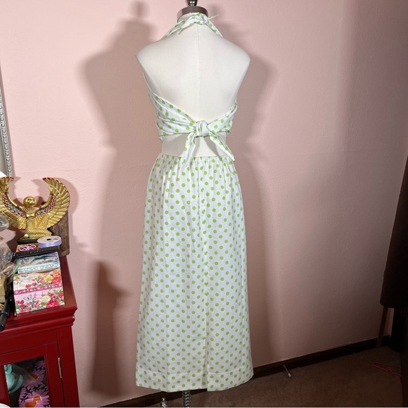 Vintage 60 70 Mod MCM Polka Dot Coquette Girl Cropped Top Maxi Skirt Set Dress - Picture 5 of 17